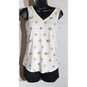 Maurices Lemon Print Tank Top Sleeveless Casual Summer V Neck Top Blouse Xsmall